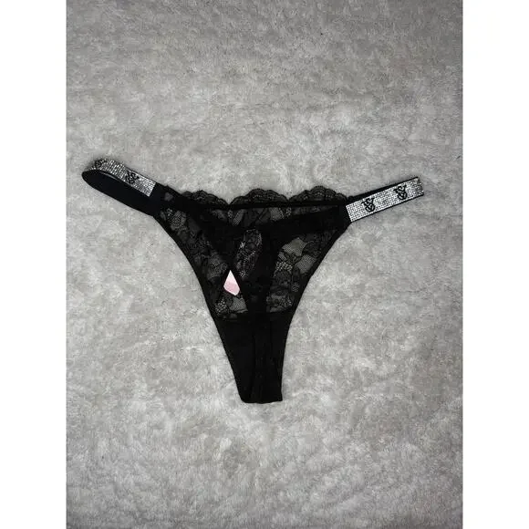 NWT Victoria’s Secret Very Sexy Black "Bling" Thong Bundle 3pc Size L - Picture 8 of 10